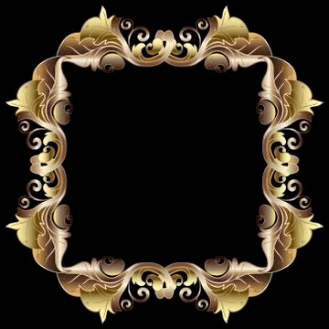 Gold baroque frame. 3d vector vintage pattern. Floral background with golden  Stock Illustration
