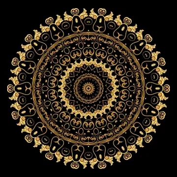 Gold Baroque round mandala pattern. Ornamental Deco background. Vintage flora Stockillustratie