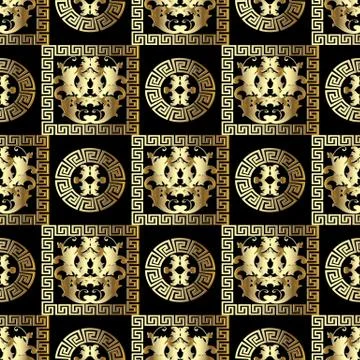 Gold Baroque seamless pattern. Modern floral black background with golden 3d  Stock Illustration