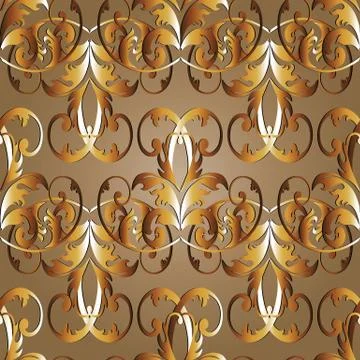 Gold Baroque seamless pattern. Vector antique background. Vintage damask orna 스톡 일러스트