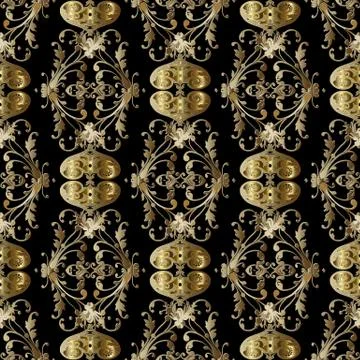 Gold Baroque seamless pattern. Vector golden floral background. Tiled surface 스톡 일러스트