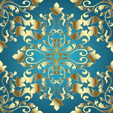 Gold Baroque seamless pattern. Vector damask background. 스톡 일러스트