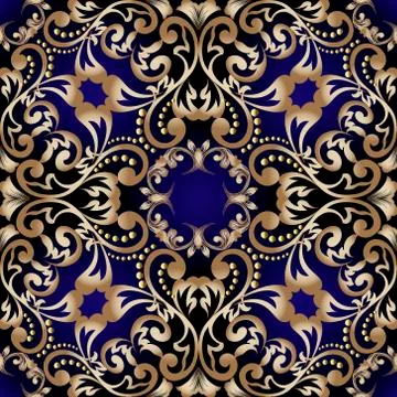 Gold Baroque seamless pattern. Vector luxury patterned background. Floral rep 스톡 일러스트