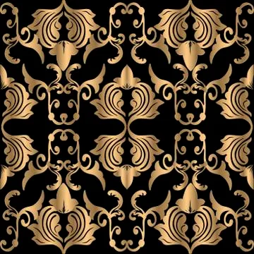 Gold Baroque seamless pattern. Vector luxury patterned background. Floral rep Illustrazione stock
