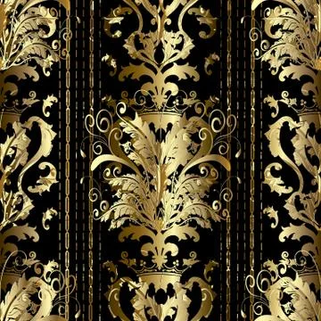 Gold Baroque striped seamless pattern. Vector luxury antique background. Gold Illustrazione stock