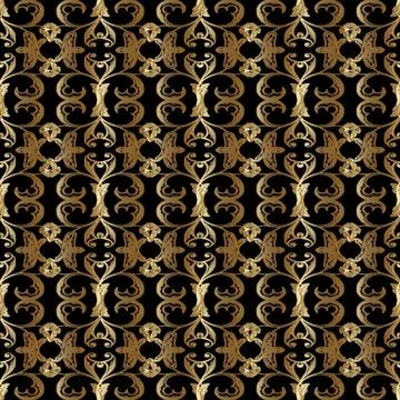 Gold Baroque vector seamless pattern. Antique floral background wallpaper wit Illustrazione stock