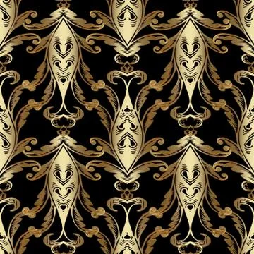 Gold Baroque vector seamless pattern. Antique floral background wallpaper wit Stockillustratie