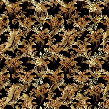 Gold Baroque vector seamless pattern. Floral vintage damask back Stock Illustration