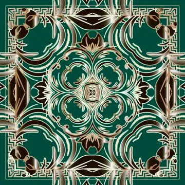 Gold Baroque vector seamless pattern. Greek key meanders ornament. Abstract Stockillustratie