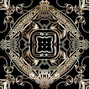 Gold Baroque vector seamless pattern. Greek key meanders ornament. Abstract イラスト素材