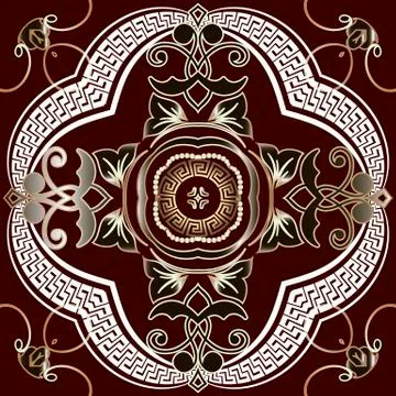 Gold Baroque vector seamless pattern. Greek key meanders modern ornament Illustrazione stock