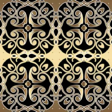Gold Baroque vector seamless pattern. Ornamental Damask background. Rpeat orn Illustrazione stock