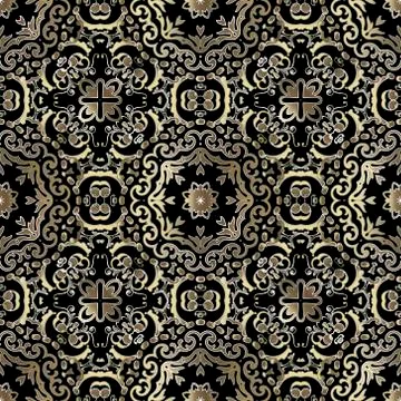 Gold Baroque vector seamless pattern. Ornamental Damask background. Rpeat orn Illustrazione stock