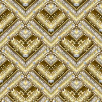 Gold Baroque vector tiled seamless pattern. Meander greek key ornaments. Stock Illustration