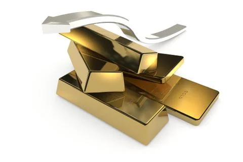 Gold bars 3d concept with arrow Ilustración de archivo