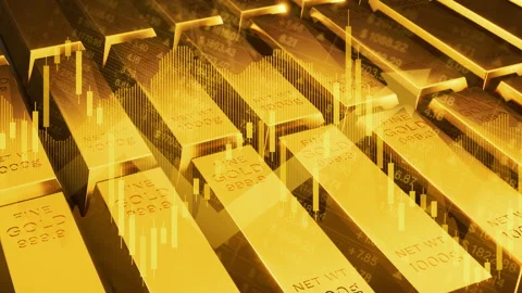 Gold bars and financial graph concept, Digital illustration of gold bars Stock Footage 273285796