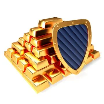 Gold bars and shield Stock Illustration