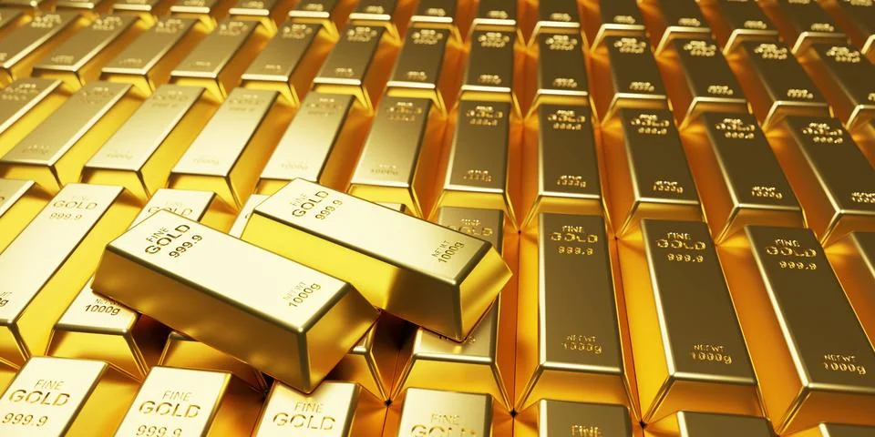 Gold bars background 3D Render Stock Photos
