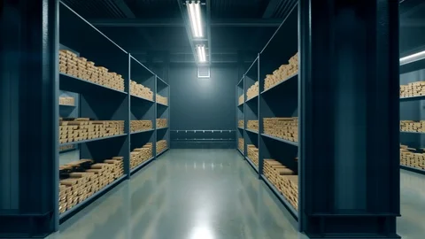Gold bars in the Bank. Loopable animation. Stock Footage 87548340