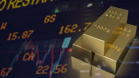 The gold bars on business chart background 3d rendering Stock Illustration