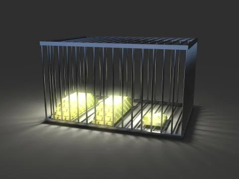 Gold bars in a cage Illustrazione stock
