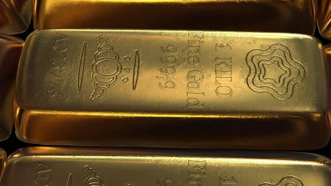 Gold Bars Close Up Render In 3ds Max Stock Illustration