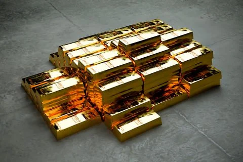 Gold bars on concrete floor Ilustración de archivo