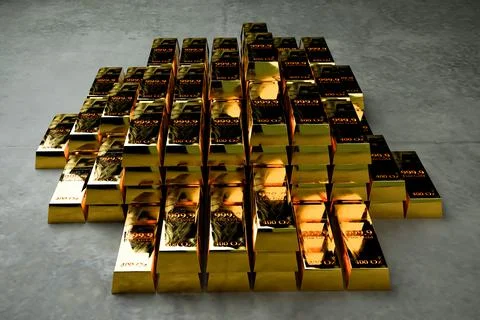 Gold bars on concrete floor Ilustración de archivo