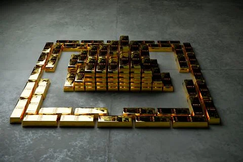Gold bars on concrete floor Ilustración de archivo