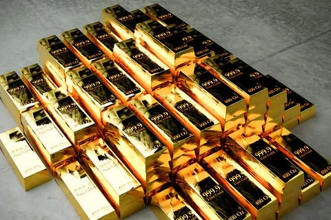 Gold bars on concrete floor Ilustración de archivo