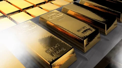 Gold bars on the conveyor Stock Footage