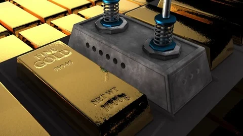 Gold bars on the conveyor 스톡 동영상 77567885