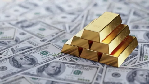 Gold Bars on Dollar Bills Background Stock Footage 297775856