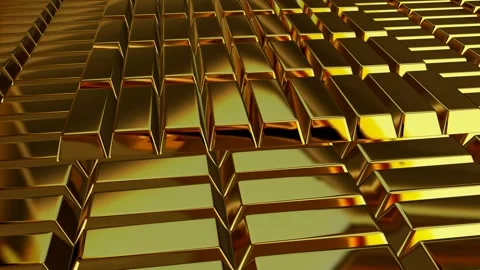 Gold Bars, Elegant Looped Background, Unique Design, Reflection, Exclusive Stock Footage 296409799