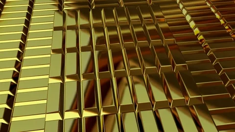 Gold Bars, Elegant Looped Background, Reflection, Unique Design, Exclusive Stock Footage 296409886