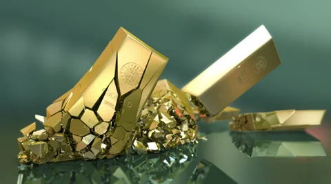Gold bars falling down Stock Footage 38468174