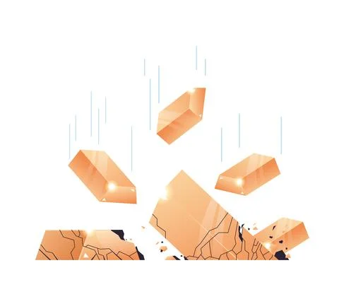 Gold bars falling down gold market crisis financial Stock Illustration
