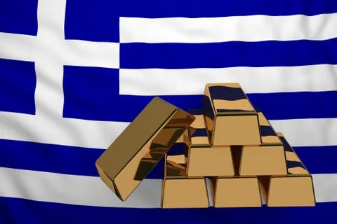 Gold bars on flag Greece Illustrazione stock