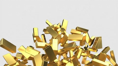 Gold bars fountain - 3d render with alpha channel. Stock Footage 237015618