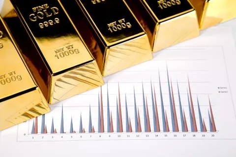 Gold bars on graphs and statistics Stock Photos