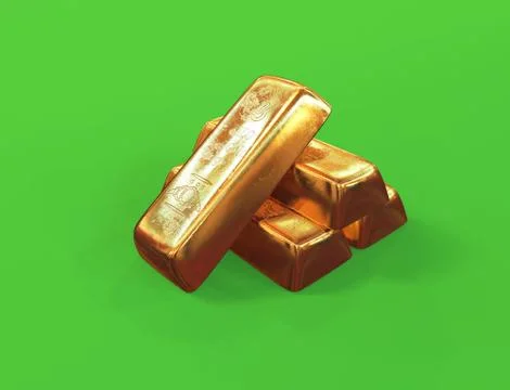 Gold Bars On Green Screen With Low Intense Shadows Stock Illustration