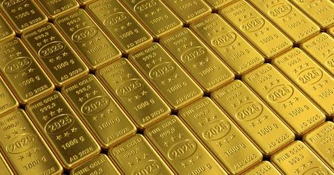 Gold bars grid background with 2025 year concept Stock Illustration