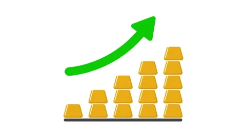 Gold Bars Increasing with Upward Green Arrow – Gold Market Financial Growth Conc 库存影片 331532254