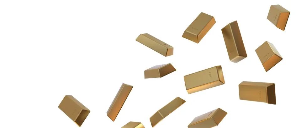 Gold bars isolated float on white background. Gold Price, Finance, Wealth Stock Illustration