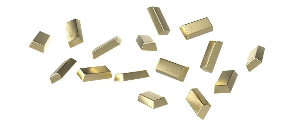 Gold bars isolated float on white background. Finance, Wealth, Trading Stock Illustration