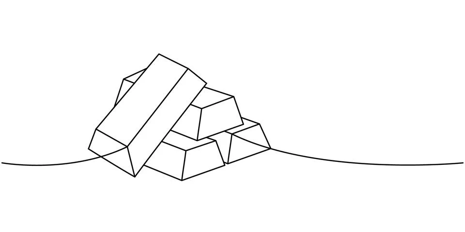 Gold bars one line continuous drawing. Money investment and online payment Illustrazione stock