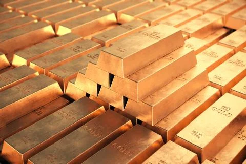 Gold bars. Pyramid from bricks.. Stock Illustration