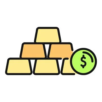 Gold bars stack and dollar coin icon Illustrazione stock