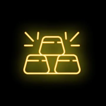 Gold bars stack shining with neon light effect on black background Illustrazione stock