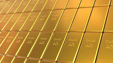 Gold bars stacked in a row. Stock Footage 326320032
